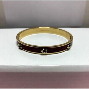 COACH Signature C Enamel Hinged Bangle Bracelet Red & Gold Tone
